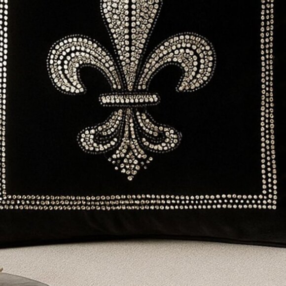 Black Velvet Swarovski Crystal Fleur-de-Lis Pillow Cover 20x20 - Picture 5 of 5